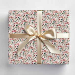 Pink White Watercolor Floral Wrapping Paper