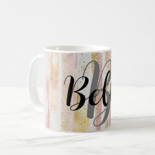 Pink White Watercolor Glitter Foil Paint Strokes Coffee Mug