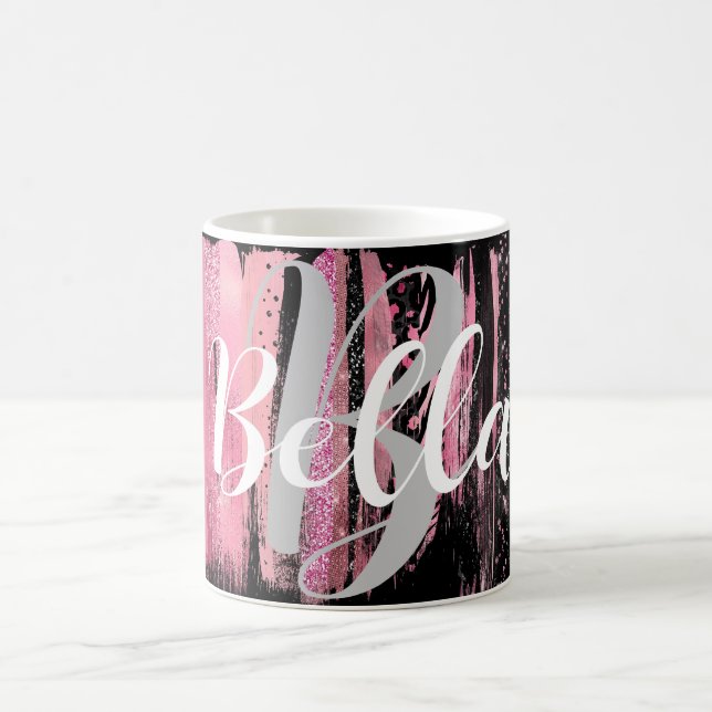 Pink White Watercolor Glitter Foil Paint Strokes Coffee Mug (Center)