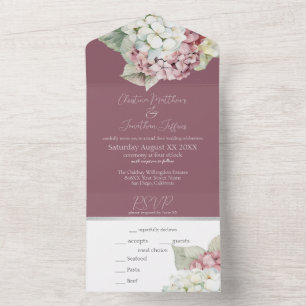 Pink & White Watercolor Hydrangea Flowers on Blush All In One Invitation