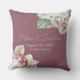 Pink & White Watercolor Hydrangea Flowers on Blush Cushion