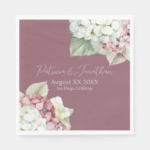 Pink & White Watercolor Hydrangea Flowers on Blush Napkin