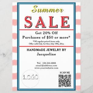 Pink White Watercolor Stripes Summer Sale Flyer