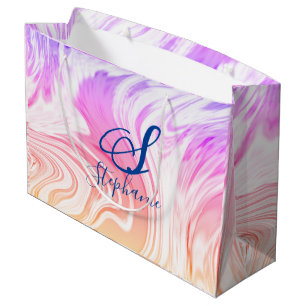 Pink White Wave Abstract Girly Monograms Cute Large Gift Bag