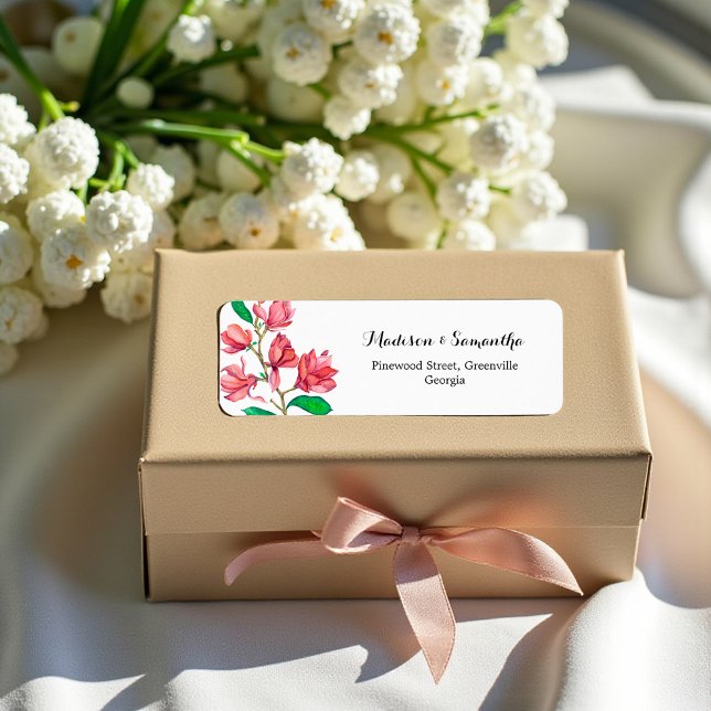 Pink White Wedding Flowers Address Return Address Label (Creator Uploaded)
