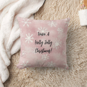 Pink White Winter Snowflakes Christmas Cushion