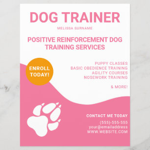 Pink & White With Orange & Dog Paw - Dog Trainer Flyer