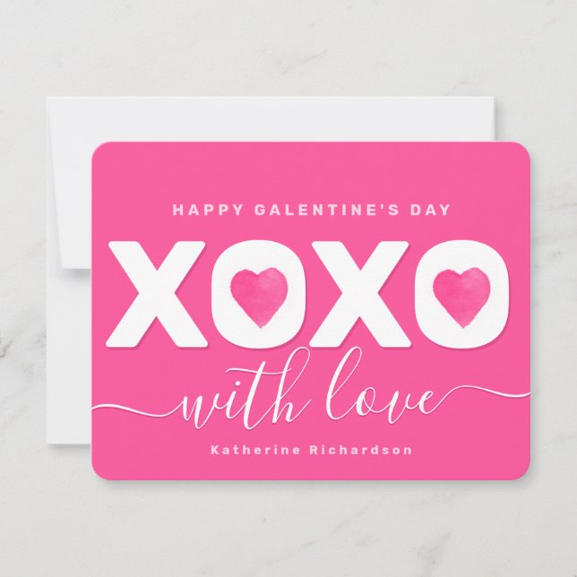 Pink White "XOXO" Elegant Galentine's Day Holiday Card (Front)