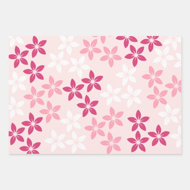 Pink White Yellow Purple Floral Pattern Wrapping Paper Sheet (Front)