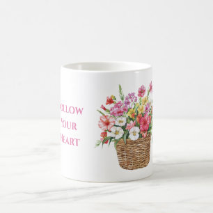 Pink White Yellow Red Flowers in Basket Coffee Mug
