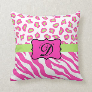 Pink & White Zebra & Cheeta Skin Personalised Cushion