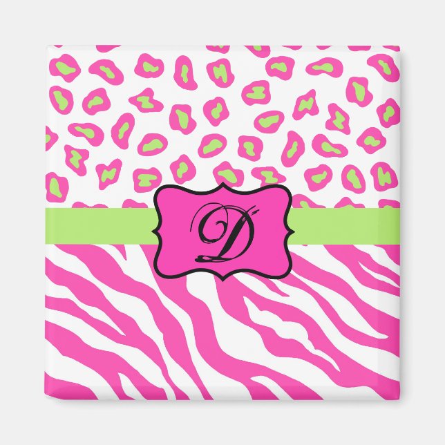Pink & White Zebra & Cheeta Skin Personalised Magnet (Front)