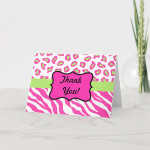 Pink & White Zebra & Cheeta Skin Personalised Thank You Card