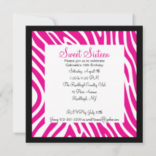 Pink & White Zebra Girls Sixteenth Birthday Invite