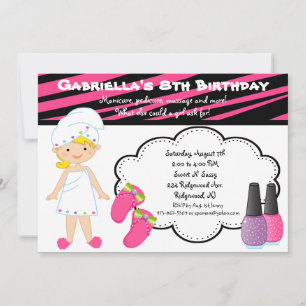 Pink & White Zebra Girls Spa Invite