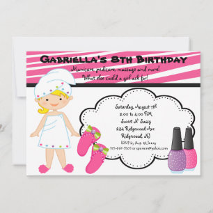 Pink & White Zebra Girls Spa Invite