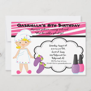 Pink & White Zebra Girls Spa Invite