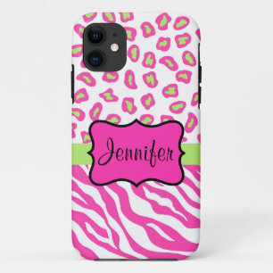 Pink White Zebra Leopard Skin Name Personalised iPhone 11 Case