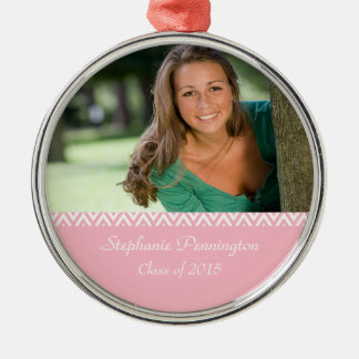 Pink white zig zag graduation photo ornament