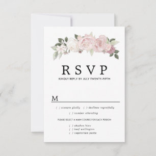 Pink WhiteFloral Wedding RSVP Card, Meal Options Card