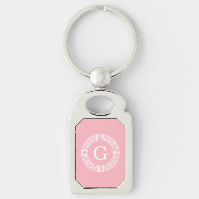 Pink Wht Greek Key Rnd Frame Initial Monogram Ring (Front)