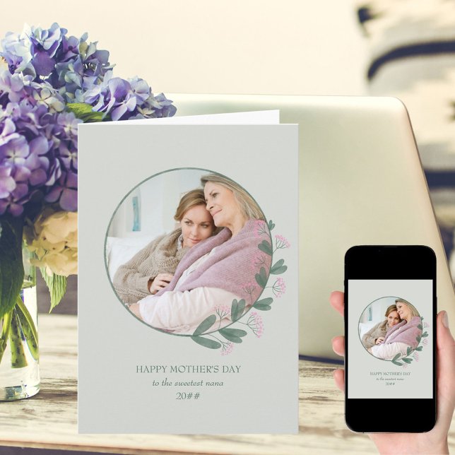 Pink Widlflower Photo Frame Happy Mother's Day Card (Creator Uploaded)