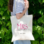 Pink Wife Bride Mrs Wedding Bridal Shower Tote Bag<br><div class="desc">Celebrate your holy matrimony with this cute Mrs. tote bag for wives.  Customise it by adding your last name / surname and wedding anniversary year date.  Pink and black elegant font.  Great for a bridal shower or anniversary / birthday dinner party for a wife.</div>