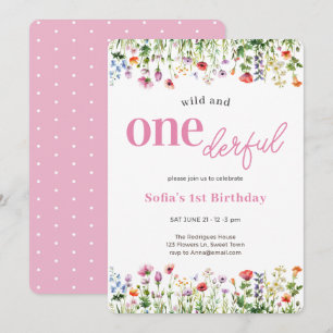Pink Wild and Onederful Wildflower 1st Birthday Invitation