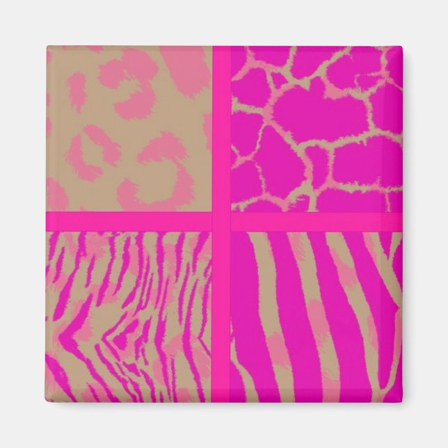 Pink Wild Animal Pattern Magnet (Front)