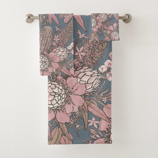 Pink Wild Bush Flower Bouquet Neck Tie Bath Towel Set (Insitu)
