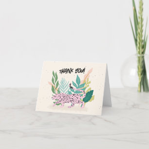 Pink Wild Cat Kids Birthday Party Thank You Card