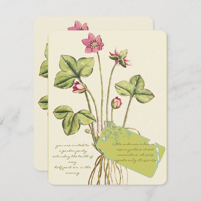 Pink Wild Flower Botanical  Dinner Invitations (Front/Back)