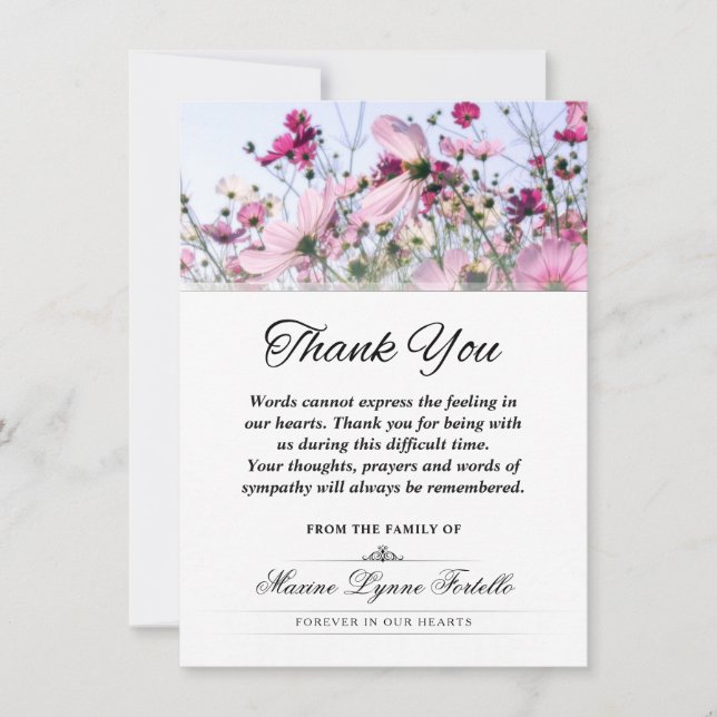 Pink Wild Flower Field Thank You Sympathy Card (Front)
