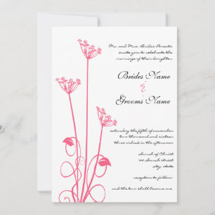 Pink Wild Flower Swirl Wedding Invitation