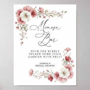 Pink Wild Flowers Bridal Shower Mimosa Poster