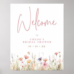 Pink Wild Flowers Bridal Shower Welcome Poster