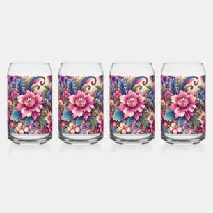 Pink Wild Flowers Can Glass