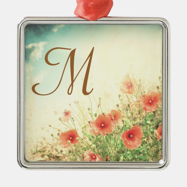 Pink Wild Flowers Monogram Initial Ornament (Front)