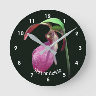 Pink Wild Lady Slipper Flower Personalized Round Clock
