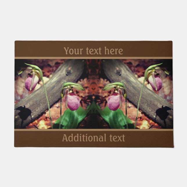 Pink Wild Lady Slipper Orchid Flower Personalised  Doormat (Front)