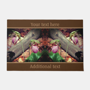 Pink Wild Lady Slipper Orchid Flower Personalized  Doormat