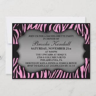 Pink Wild Night Zebra Print Bachelorette Party Invitation