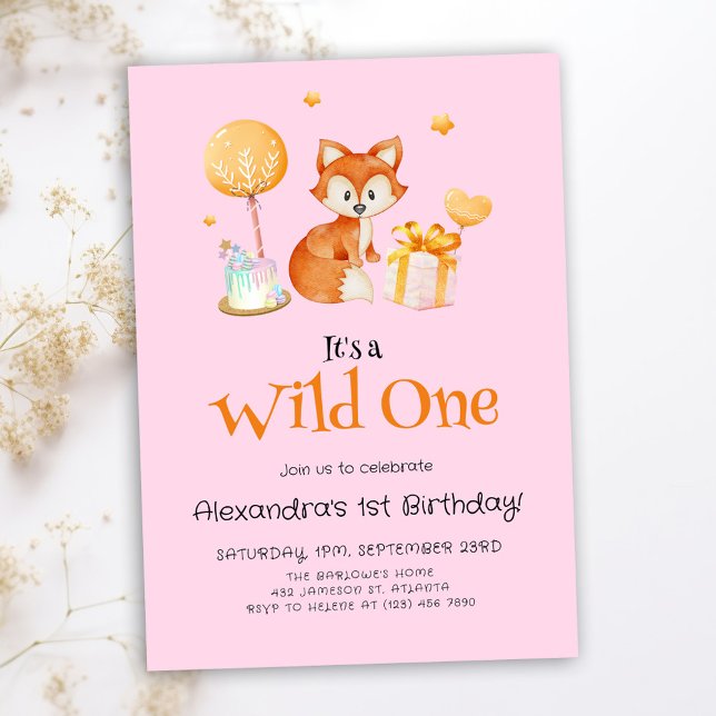 Pink Wild One Baby Girl First Birthday Invitation (Pink Wild One Baby Girl First Birthday Invitation)