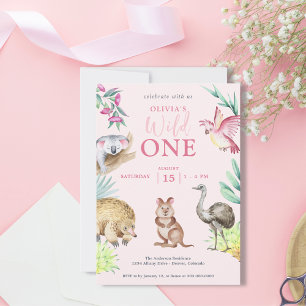 Pink Wild One Cute Animal Child's 1st Birthday I Invitation