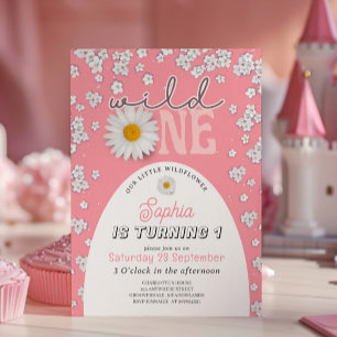 Pink Wild One Daisy 1st Birthday Invitation