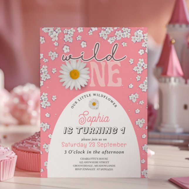 Pink Wild One Daisy 1st Birthday Invitation (Creator Uploaded)