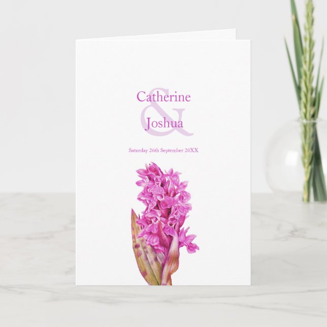 Pink wild orchid flowers watercolor art wedding program (Front)