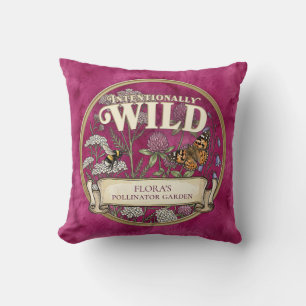Pink Wild Pollinator Garden Throw Pillow Cushion