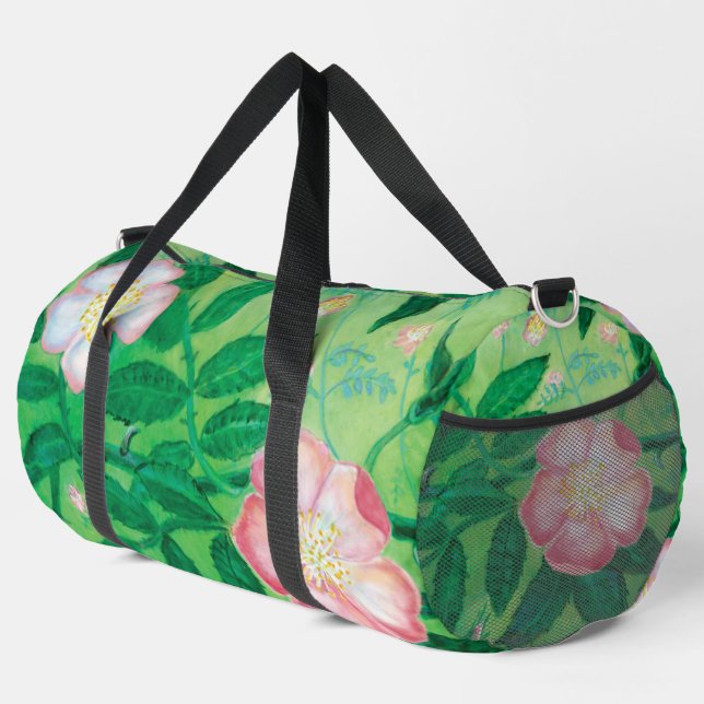 Pink Wild Rose Blooming Duffle Bag (Right Corner)