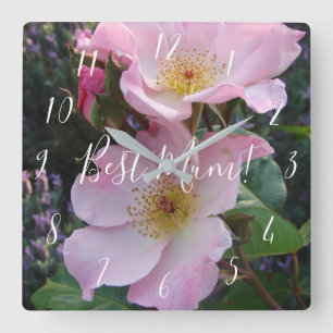 Pink Wild Rose Flower floral Photo Mum Mothers Day Square Wall Clock